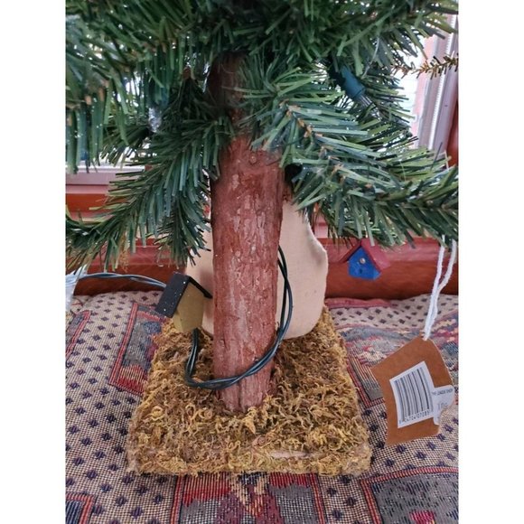 Handmade Lighted Tabletop Holiday/Christmas Tree with Wood Birdhouse Ornaments - Picture 7 of 9